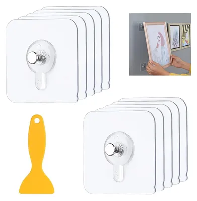 Produktbild von 10 selbstklebende Aufhängehaken für Bilder, bohrfreie Aufhängehaken, transparente selbstklebende Aufhängehaken für Gemälde, Poster, Fotos und dekorative Bilder.