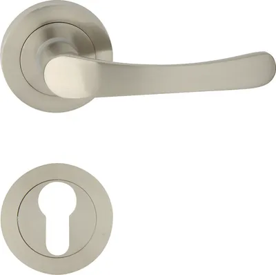 Produktbild von DOMINO Türgriff Drückergarnitur PZ-Profilzylinder Set | Rund-Rosette | Türklinke für Bürotür, Kellertür & Innentür | Türbeschläge aus Aluminium | Nickel Türdrückergarnitur | NOVA-R M9