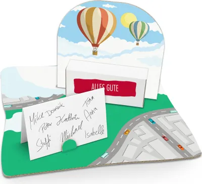 Produktbild von itenga Geldgeschenkverpackung Heißluftballon (Motiv 94) mit Bodenplatte, Karte