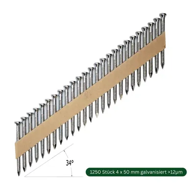 Zdjęcie produktu dla Gwoździe kotwiące 34° 1250 sztuk 50 mm z rowkiem, ocynkowane, kompatybilne z Senco KMR, BEA, Tjep