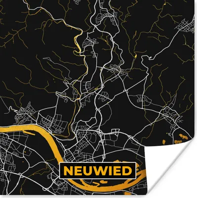 Produktbild von MuchoWow® Poster Deutschland - Schwarz und Gold - Neuwied - Stadtplan - Karte 50x50 cm - Wohnzimmerdekoration