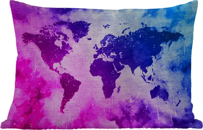 Produktbild von MuchoWow® Outdoor Kissen - Weltkarte - Rosa - Lila - 60x40 cm - Wetterfest - Lounge Kissen - Zierkissen - Kissen für Innenräume