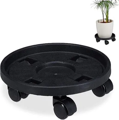 Produktbild von Famanu Pflanzenroller Set von 2 - Ø 30 cm - niedrige Pflanzenuntersetzer - Kunststoff - schwarz