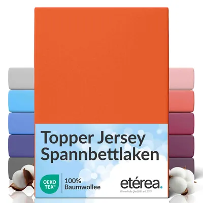 Produktbild von etérea Topper Jersey Spannbettlaken 90x200 - 100x200 cm – 100 % Baumwolle, formstabil & pflegeleicht - Orange