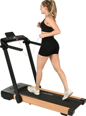 Produktbild von Christopeit 2-in-1 S Laufband – Walking Pad & Laufband, 110x40 cm schwingungsgedämpfte Lauffläche, bis 14 km/h, App-kompatibel, Bluetooth-Lautsprecher, LED Smart Control, Zwei Computer & Fernbedienung, Tablet-/Smartphone-Halterung, Transportrollen, Stilvoller Holzlook