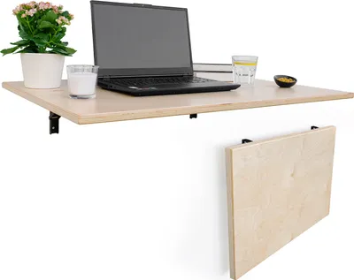 Image de Table murale pliante stable en bois massif : table de cuisine pliante peu encombrante et bureau flottant, table pliante durable
