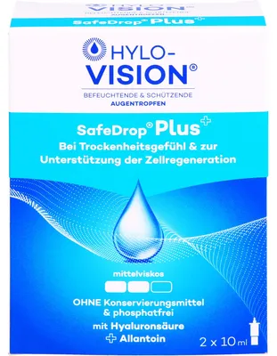 Immagine prodotto di Gocce oftalmiche Hylo-Vision SafeDrop Plus per alleviare la sensazione di secchezza e favorire la rigenerazione cellulare, soluzione da 20 ml