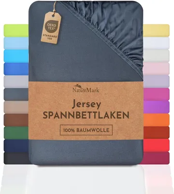 Produktbild von NatureMark Jersey Spannbettlaken, Spannbetttuch 100% Baumwolle in vielen Größen und Farben MARKENQUALITÄT  Standard 100 | 180 x 200 cm -