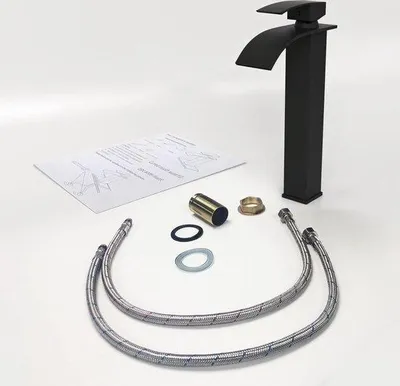 Produktbild von Famanu Wasserhahn Wasserfall schwarz - hohe Einhebelmischbatterie für das Bad