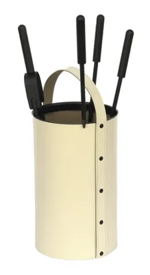 Produktbild von Kaminbesteck Kaminzubehör Ofenset aus regeneriertem Leder in Beige Höhe 60cm