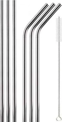 Produktbild von Strohhalme aus Metall/Edelstahl – Metall-Strohhalme – Cocktails – Getränke – Umweltfreundlich & Nachhaltig – Set mit 6 Strohhalmen + Reinigungsbürste – Silber