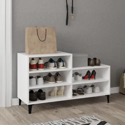 Produktbild von Weißer Schuhschrank aus Holzwerkstoff, 102x36x60 cm