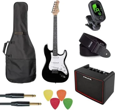 Zdjęcie produktu dla Gitara elektryczna Eko Guitars GEE ST100-BLK Black Kompletny zestaw