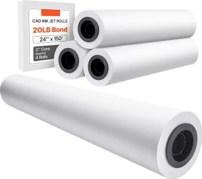 Immagine prodotto di Carta per plotter di grande formato 4 rotoli da 45,7 m - Rotoli CAD bond di grande formato - Carta da disegno di alta qualità per stampe di grandi dimensioni