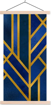 Produktbild von MuchoWow® Textilposter Gold - Blau - Luxus 60x120 cm mit holzfarbenen Rahmen - Holz