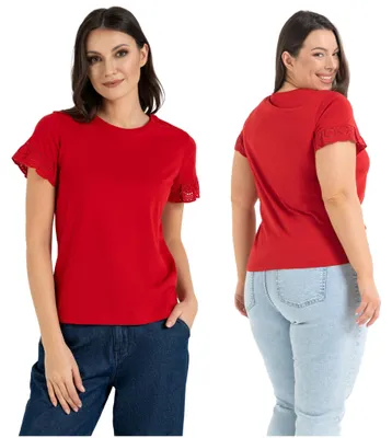 Produktbild von Moraj - Damenbluse Größe 3XL - Bluse rot Rot - T-Shirt Damen fur Damen - Kurzarm Bluse Ausschnitt Rund