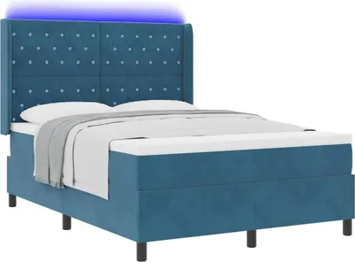 Produktbild von Boxspringbett mit LED-Lichtleisten Blau 140 x 200 cm Samt