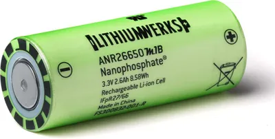 Produktbild von Lithium Werks ANR26650M1B 2600mAh 3,3V LiFePo4 Akku, ungeschützt, 26,25x65mm