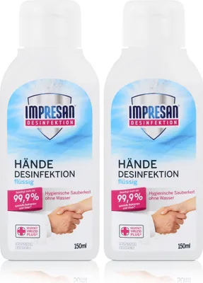 Produktbild von Impresan Hände Desinfektion flüssig 150ml - Ideal für unterwegs (2er Pack)