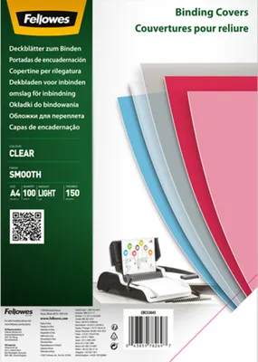 Produktbild von Fellowes Deckblätter - A4, PET 150 g/qm, glatt transparent, 100 Stück