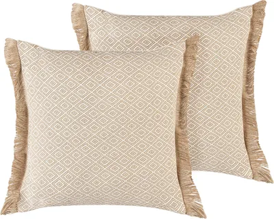 Obrázek produktu pro BELIANI Dekorativní béžový polštář 45 x 45 cm s výplní, geometrický vzor, dekorativní doplňky obývací pokoj ložnice, boho styl