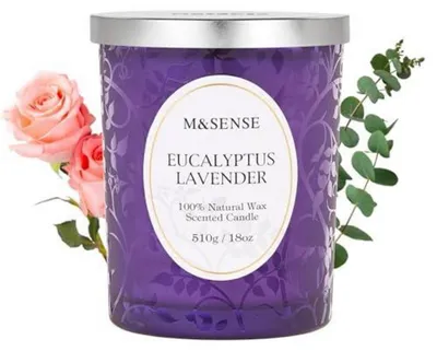 Produktbild von Duftkerze Groß 510g Eukalyptus Lavendel Sojawachs 100h Brenndauer Holzdocht im Glas
