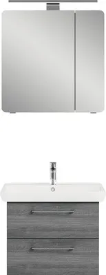 Produktbild von Pelipal Badmöbel-Set BxHxT 70 x 200 x 44 cm Frontfarbe graphit struktur quer mit Waschtisch Keramik weiß Griff chrom H10