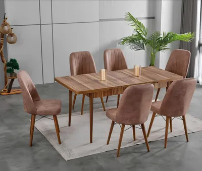 Productafbeelding van Eetkamersets, eettafels, stoelen, modern, bruin, hout, rechthoekig