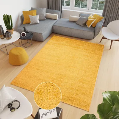 Produktbild von Teppich Wohnzimmer Schlafzimmer Modern Design Shaggy Hochflor Langflor Gold  300 x 400 cm