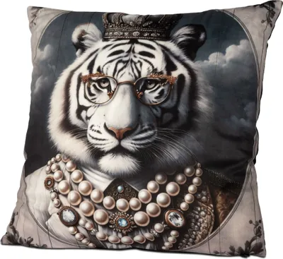 Produktbild von Formano Samt-Kissen Weißer Tiger mit Krone  im Anzug 45cm Bedrucktes Dekokissen