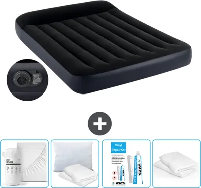 Produktbild von Intex Airbed - Doppelbett - 137 x 191 x 25 cm - Blau - Inklusive Pumpe - Spannbettuch - Küssen - Reperaturset en Kissenschutz