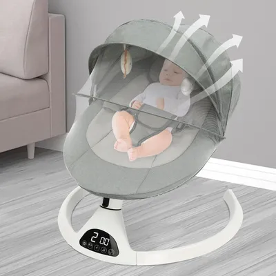 Image de Transat et balancelle pour bébé - Balancelle électrique pour bébé - 5 vitesses - Minuterie 8/15/30 min - Télécommande 5 m - Âge 0-12 mois, jusqu'à 12 kg - Prise UE - Vert