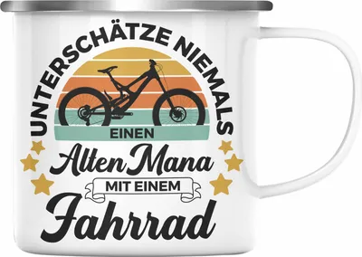 Produktbild von Trendation - Fahrradfahrer Geschenk Emaille Tasse Spruch Rennrad Mountainbike Geschenkidee Radfahrer Rentner Rente (Silber)