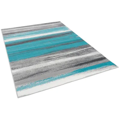 Produktbild von Modern Designer Teppich Velours Samba, Größe:190x280 cm, Design:Türkis Grau Stripes