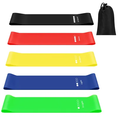 Productafbeelding van 5 elastische banden voor krachttraining, 5 weerstandsniveaus voor pilates en yoga