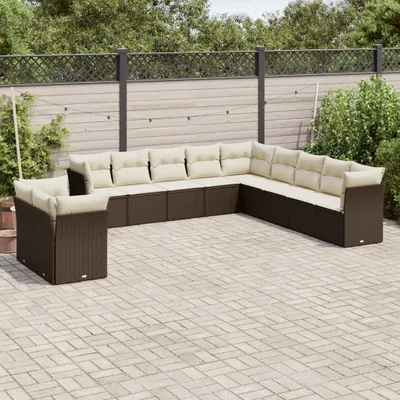 Produktbild von Design 11-tlg. Garten-Sofagarnitur mit Kissen Braun Poly Rattan, Gartenmöbel-Sets 2024 Neu