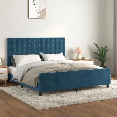Immagine prodotto di vidaXL Struttura letto con testiera blu scuro 160x200 cm in velluto - Struttura letto con testiera - Struttura letto con testiera - Struttura letto - Letto con testiera
