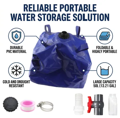 Image de Réservoir d'eau pliable, réservoir d'eau portable en PVC, 50 litres, pour le camping