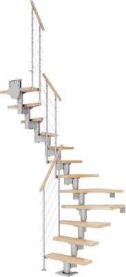 Produktbild von Pertura Mittelholmtreppe Spiros Buche Leimholz Perlgrau 1/2-gewendelt 75 cm 12 Stufen / 13 Steigungen Relinggeländer Gra