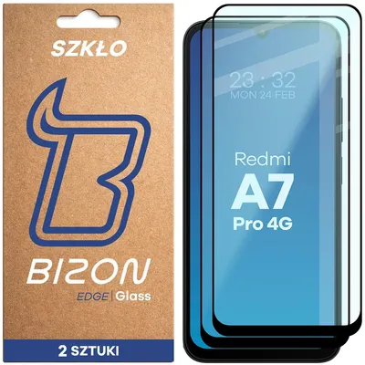 Produktbild von 2x Gehärtetes Glas für Xiaomi Redmi A7 Pro 4G, Bizon Glass Edge Duo, Schwarzer Rahmen