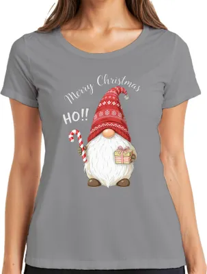 Produktbild von Merry Christmas HO!! Weihnachten Wichtel Gnom Zuckerstange Mütze Damen T-Shirt, Grau, S