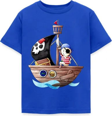 Produktbild von Spreadshirt Kleiner Pirat Mit Seinem Schiff Kinder T-Shirt, 110/116 (5-6 Jahre), Royalblau