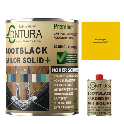 Produktbild von Contura 550ml. 2K Bootslack GLÄNZEND RAL Farbe Yachtlack Holzlack GFK Metall Boot Schiffslack - Sommergelb RAL 1023 - (500ml.+50ml. HÄRTER)
