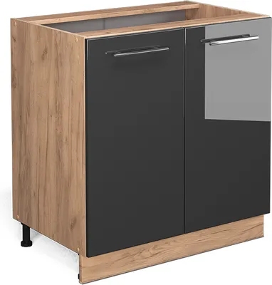 Obrázek produktu pro Spodní skříňka kuchyňské linky Vicco Fame-Line Antracitový vysoký lesk 80 cm s policí, bez pracovní desky, Model 38329