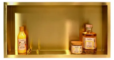 Produktbild von - Gold Edelstahl - Wandnische Dusche - Wasserdicht - Flexibler Nischeneinbau - Nische für Badutensilien - ohne Fliesen - 60x30x7 cm