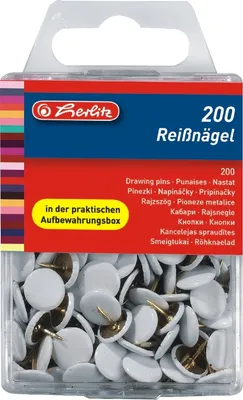 Produktbild von Herlitz Reißnägel, weiß, 1000 Stück (5x200er Packungen), aus Metall und Kunststoff