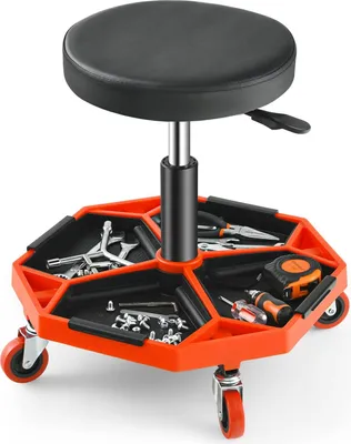 Produktbild von GOPLUS Werkstatthocker 41-56cm höhenverstellbar, Rollhocker mit Werkzeugablage & 4 Universalrädern, Funktioneller Arbeitshocker, 150 kg max. Belastung