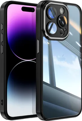 Produktbild von Handyhülle für iPhone 14 Pro Max Hybrid Transparent TPU PC Militärschutz mit Kameraabdeckung Schwarz