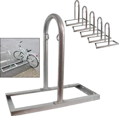 Produktbild von 5 x Fahrradanlehnbügel  90 x 84 cm Stahl feuerverzinkt Ø 49 mm grau freistehend Fahrradständer Parker Typ U