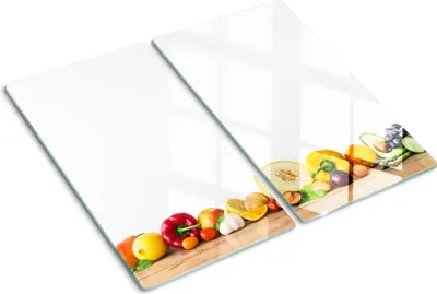 Obrázok produktu pre Sklenená ochranná doska – Kryt varnej dosky – Kryt na indukčnú dosku – 2x30x52 cm – Rýchle čistenie – Tvrdené sklo – Ovocie a zelenina